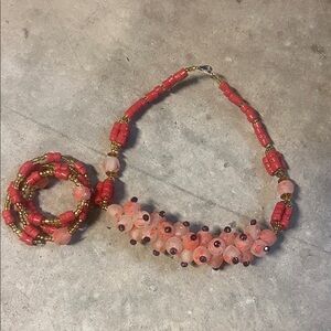 Elegant Red Beaded Necklace and Bracelet Set